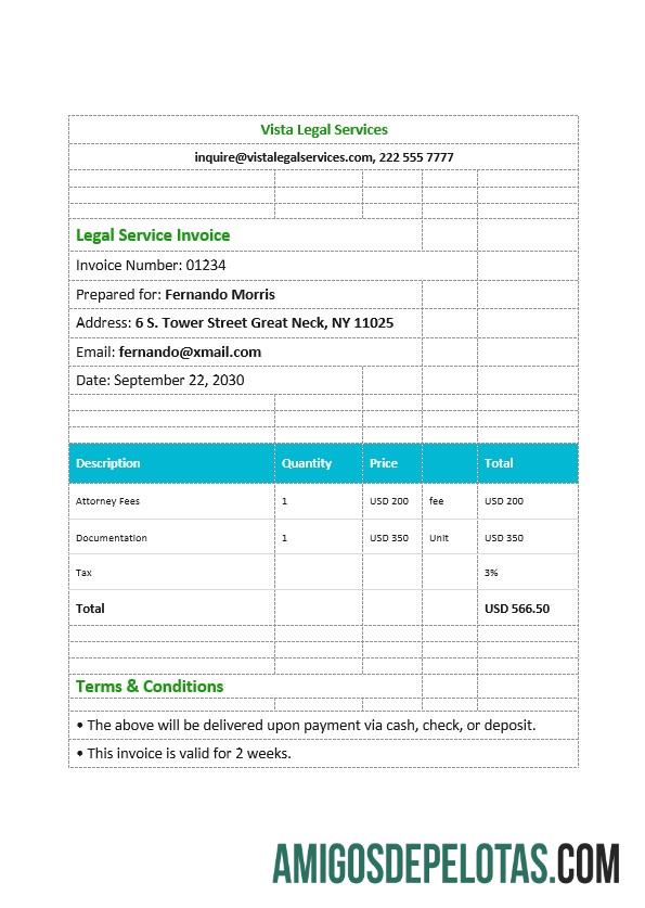 para download Modelo de fatura de serviços jurídicos